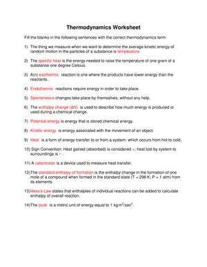 Updated Thermodynamics Worksheet 2