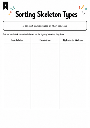 Sorting Skeleton Types Worksheet (3 Levels) | Grade 4 Ready