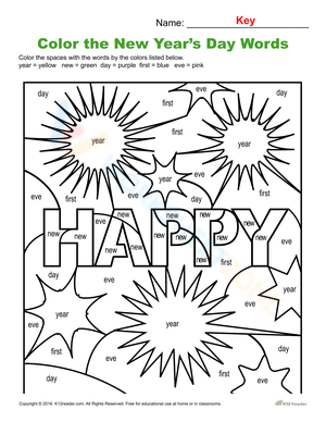 New Year's Day Coloring Activity Worksheet