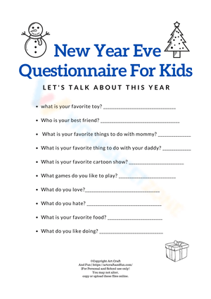 New Year's Eve Questionnaire for Kids