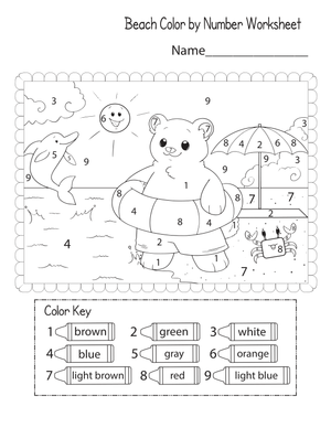 Beach Color by Number | Essential Preschool Worksheet
