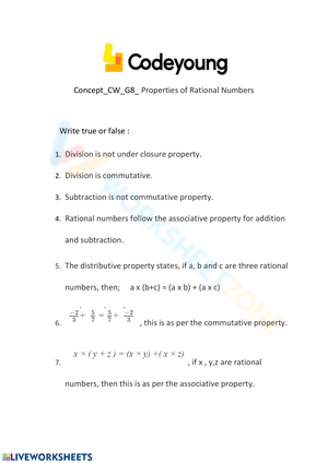 Properties of Rational Numbers Worksheet
