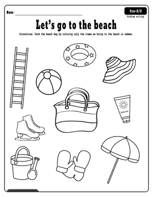 Beach Item Sorting Worksheet