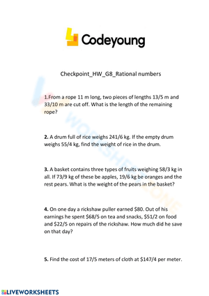 Rational Number Explorations Worksheet