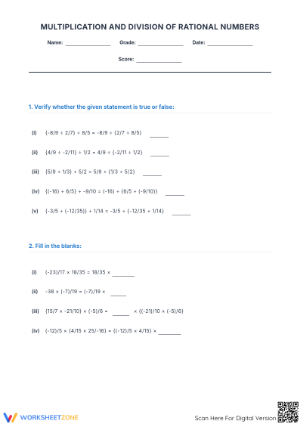 Printable Rational Numbers Multiplication and Division Practice