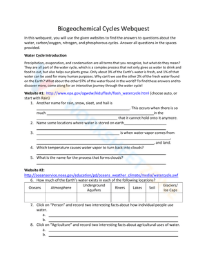 Biogeochemical Cycles Webquest