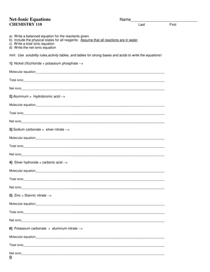 Updated Net Ionic Equations Practice