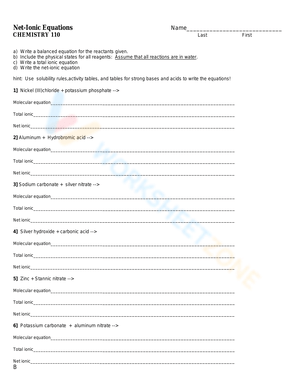 Updated Net Ionic Equations Practice