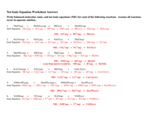 Net Ionic Equation Worksheet Answers