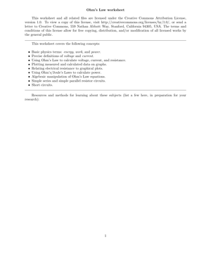 Ohm's Law Worksheet
