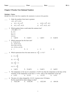 Practice Test on Rational Numbers