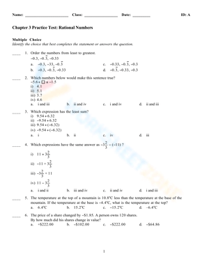 Practice Test on Rational Numbers