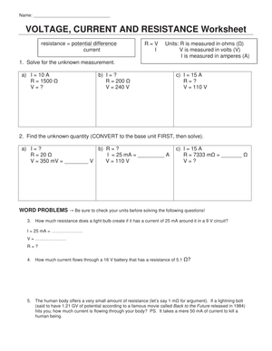 Updated Resistance Calculations Worksheet