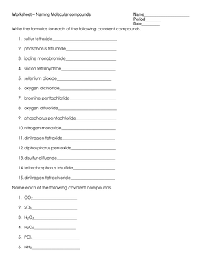 Naming Molecular Compounds: Practice Worksheet