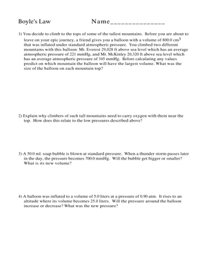 Understanding Boyle's Law: A Chemistry Worksheet