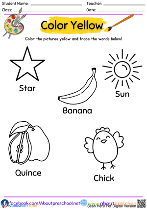 Yellow Coloring Page: Learn & Trace!