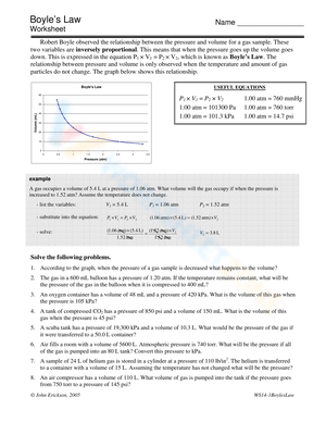 Boyle's Law Worksheet: Gas Pressure and Volume