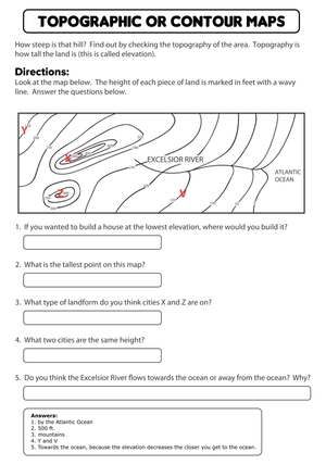 Topographic Map Worksheets: Geography Practice
