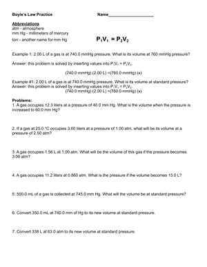 Boyle's Law Worksheet 2: Chemistry Practice