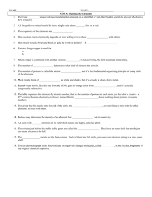 Hunting the Elements: An Introductory Worksheet