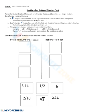 Rational Number Sort: A Classifying Worksheet