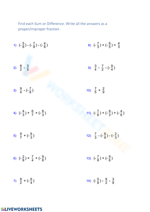 Arithmetic: Find Each Sum or Difference Worksheet