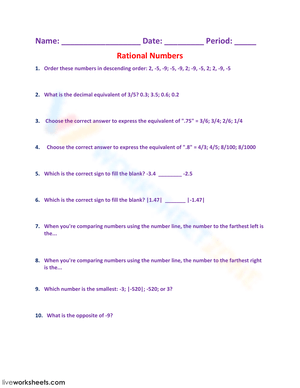 Understanding Rational Numbers: A Practice Sheet