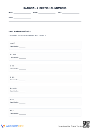 Rational & Irrational Numbers Worksheet | Grade 10 Essential