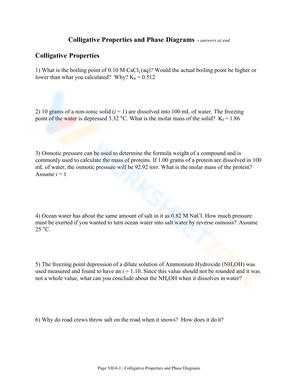 Solutions: Colligative Properties and Phase Diagrams