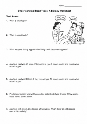 Printable Blood Types Worksheet | Grade 9 Biology