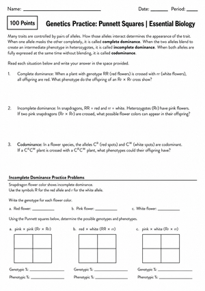 Printable Genetics & Punnett Squares Packet | Grade 9-10