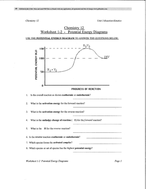 Practice Potential Energy Diagrams: Chemistry Worksheet