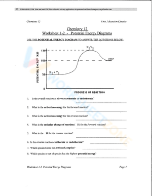 Practice Potential Energy Diagrams: Chemistry Worksheet