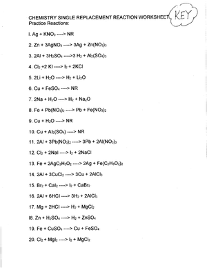 Chemical Reaction Worksheet for Students