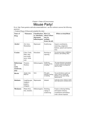 Mouse Party! Worksheet: Biology & Psychology Essential