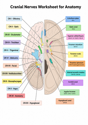 Printable Cranial Nerves Worksheet | Grade 9-12 Anatomy