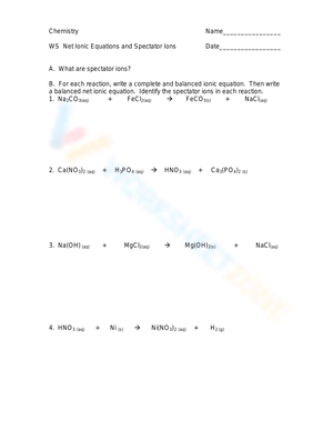 Free Printable Net Ionic Equation Worksheets for Students