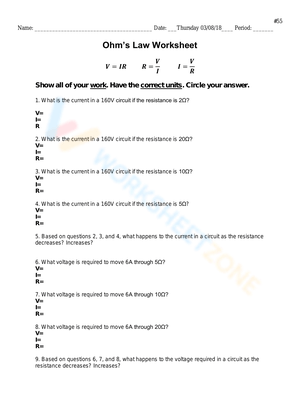 Understanding Ohm's Law Worksheet
