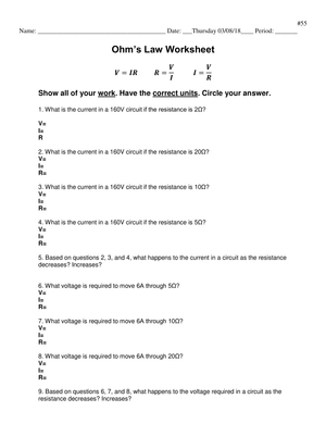 Understanding Ohm's Law Worksheet
