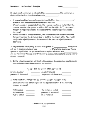 Applying Le Chatelier's Principle