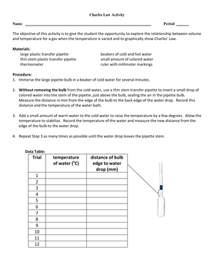 Charles's Law Activity