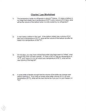 Charles's Law: Gas Laws Chemistry Worksheet