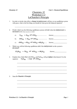 Le Chatelier's Principle: Chemistry Worksheet