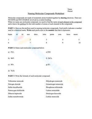 Naming Molecular Compounds Practice