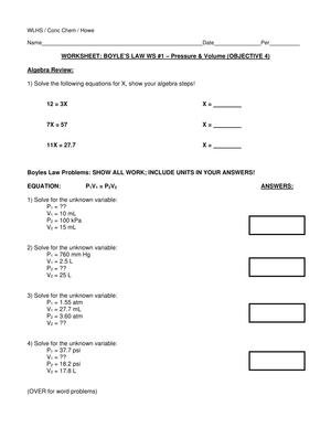 Boyle's Law Worksheet: Gas Laws in Chemistry