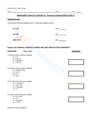 Free Printable Boyles Law Worksheets for Students