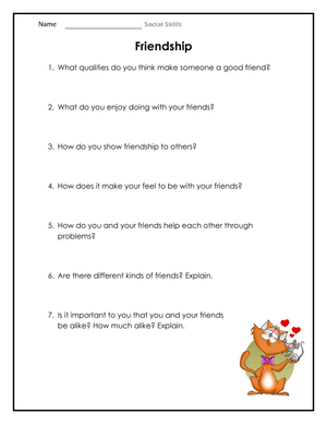 Printable Friendship Social Skills Worksheet