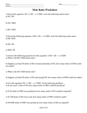 Practice Mole Ratio Calculations