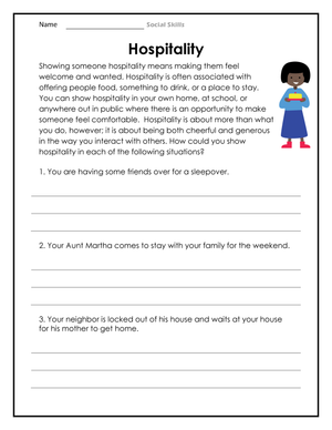 Hospitality Social Skills Printable | Grade 3