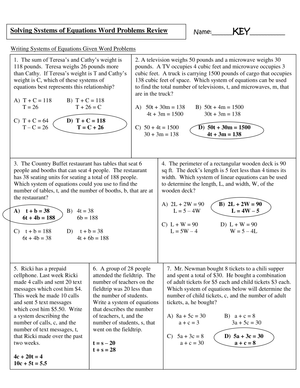 Review: Systems of Equations Word Problems